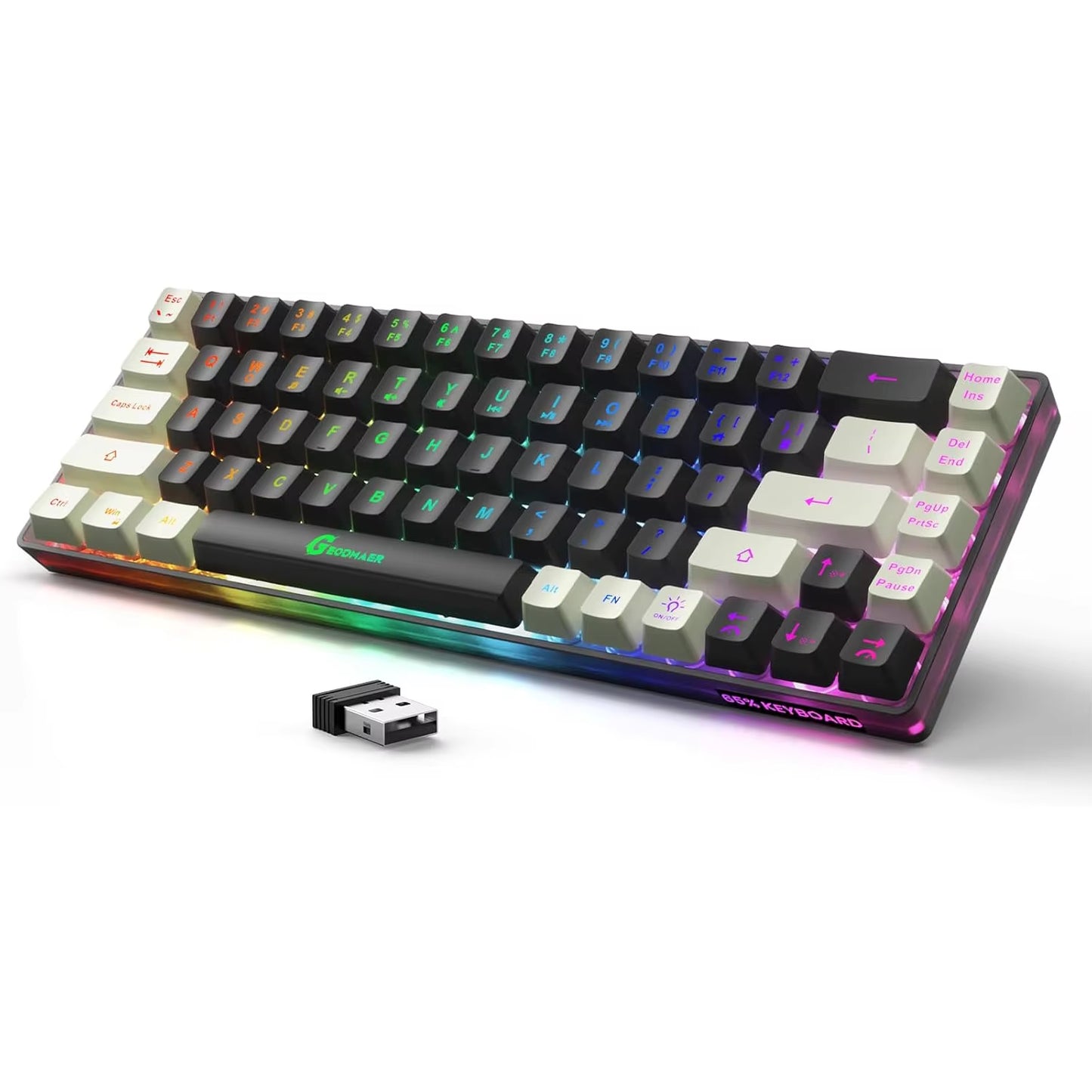 GEODMAER Rechargeable 2.4G Wireless Gaming Keyboard with Backlit 68 Keys - English/Spanish Layout for PC