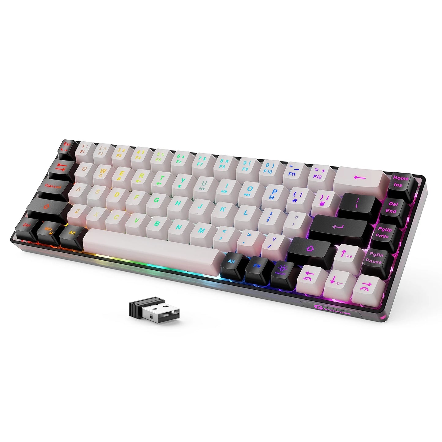GEODMAER Rechargeable 2.4G Wireless Gaming Keyboard with Backlit 68 Keys - English/Spanish Layout for PC