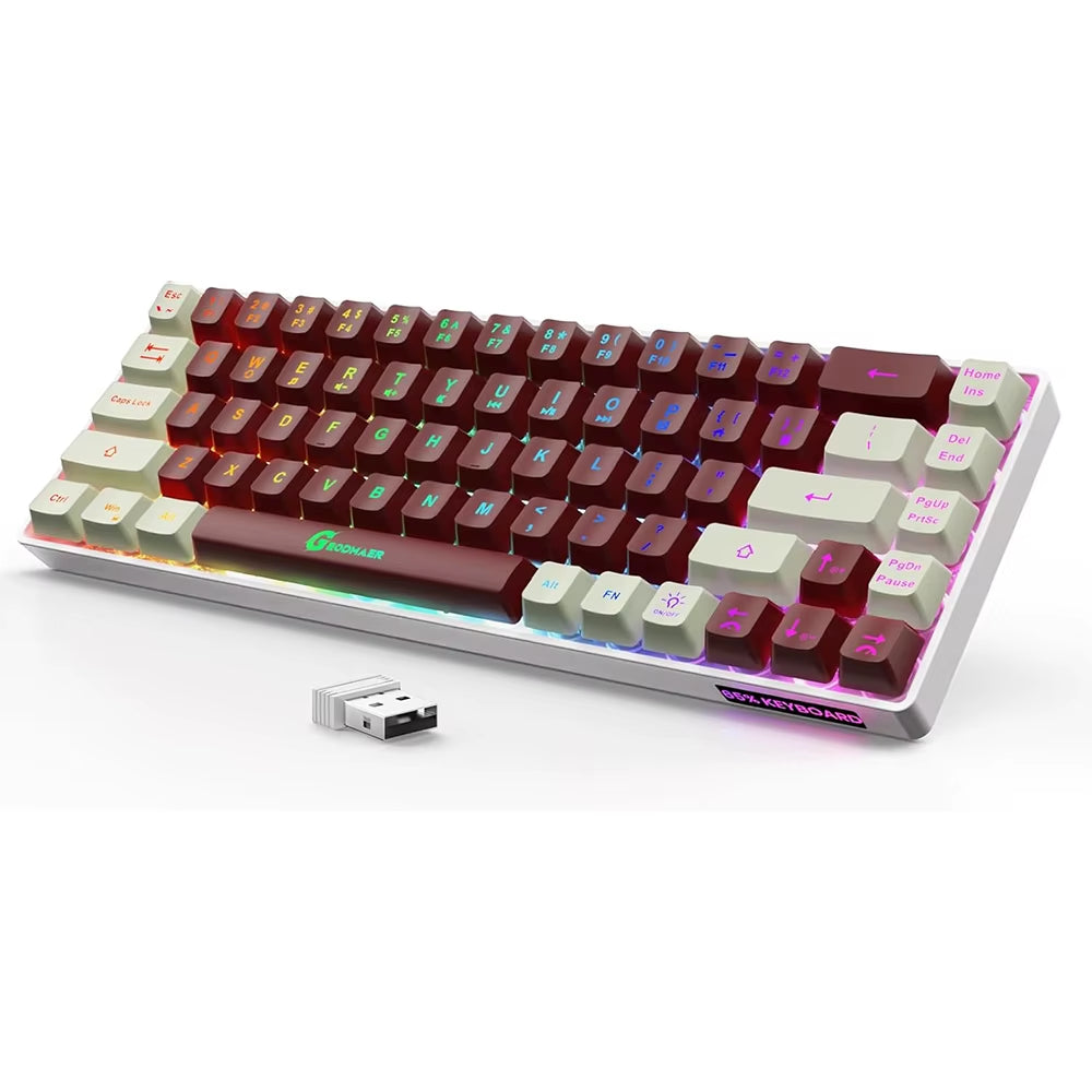 GEODMAER Rechargeable 2.4G Wireless Gaming Keyboard with Backlit 68 Keys - English/Spanish Layout for PC