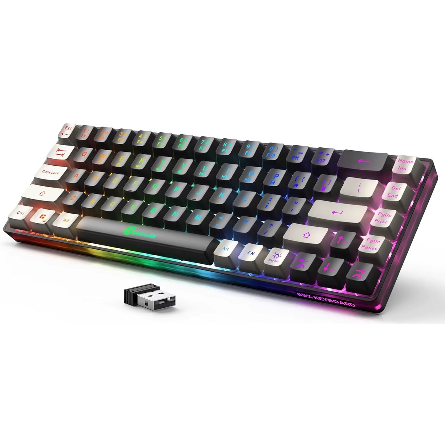 GEODMAER Rechargeable 2.4G Wireless Gaming Keyboard with Backlit 68 Keys - English/Spanish Layout for PC