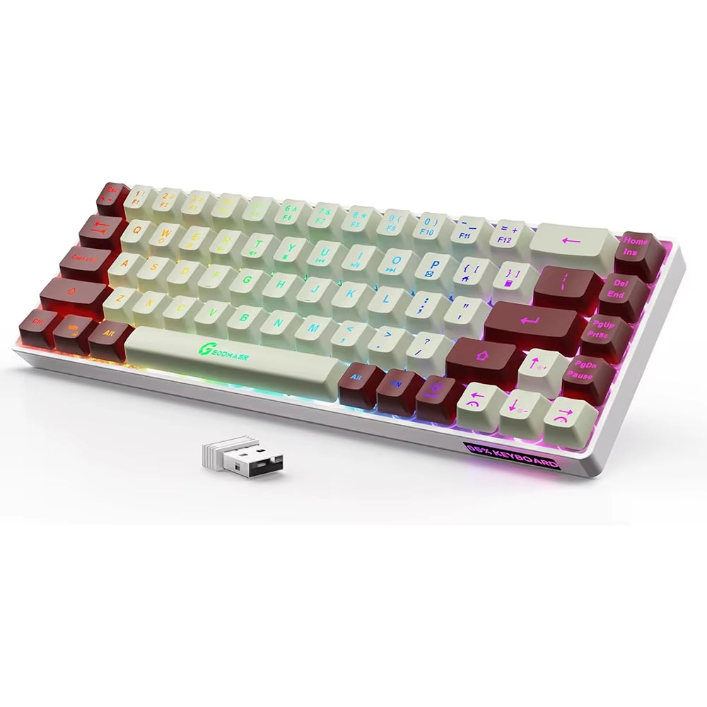 GEODMAER Rechargeable 2.4G Wireless Gaming Keyboard with Backlit 68 Keys - English/Spanish Layout for PC