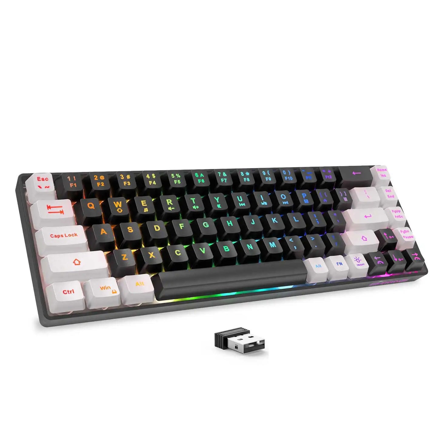 GEODMAER Rechargeable 2.4G Wireless Gaming Keyboard with Backlit 68 Keys - English/Spanish Layout for PC