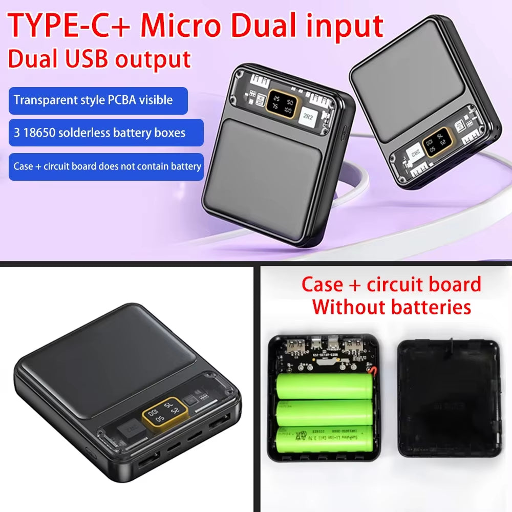 DIY 3*18650 Power Bank Case Battery Charge Storage Box Shell Micro USB Type C with Flashlight for Charging Mobile Phones