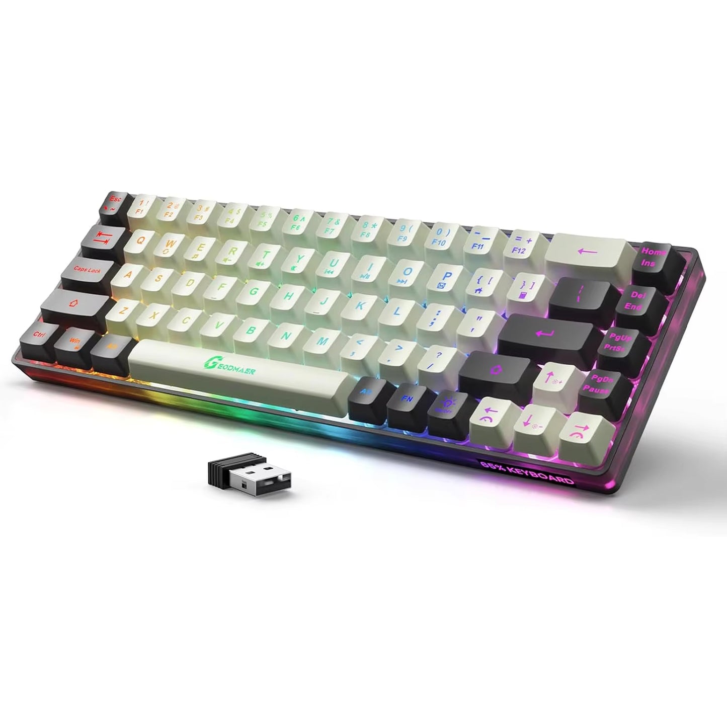 GEODMAER Rechargeable 2.4G Wireless Gaming Keyboard with Backlit 68 Keys - English/Spanish Layout for PC