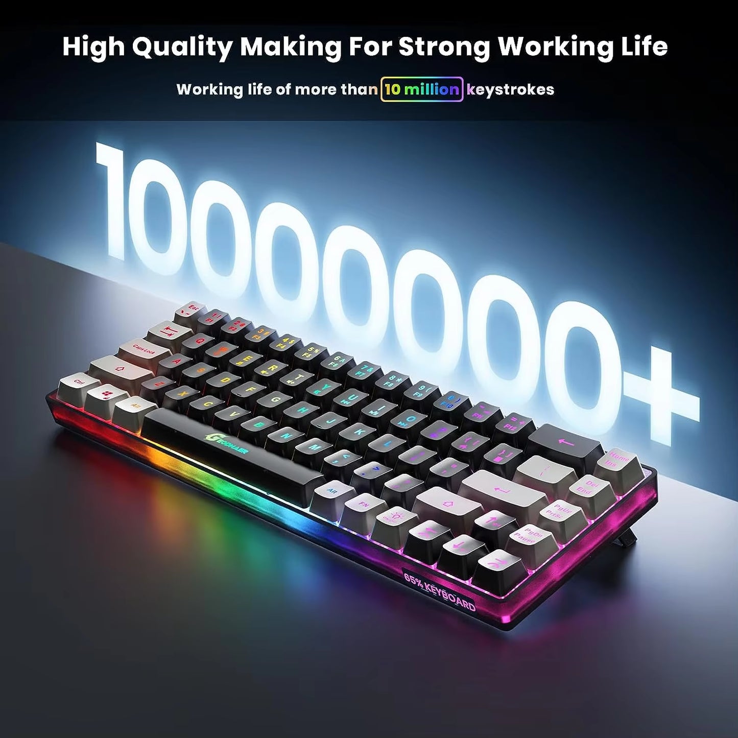 GEODMAER Rechargeable 2.4G Wireless Gaming Keyboard with Backlit 68 Keys - English/Spanish Layout for PC