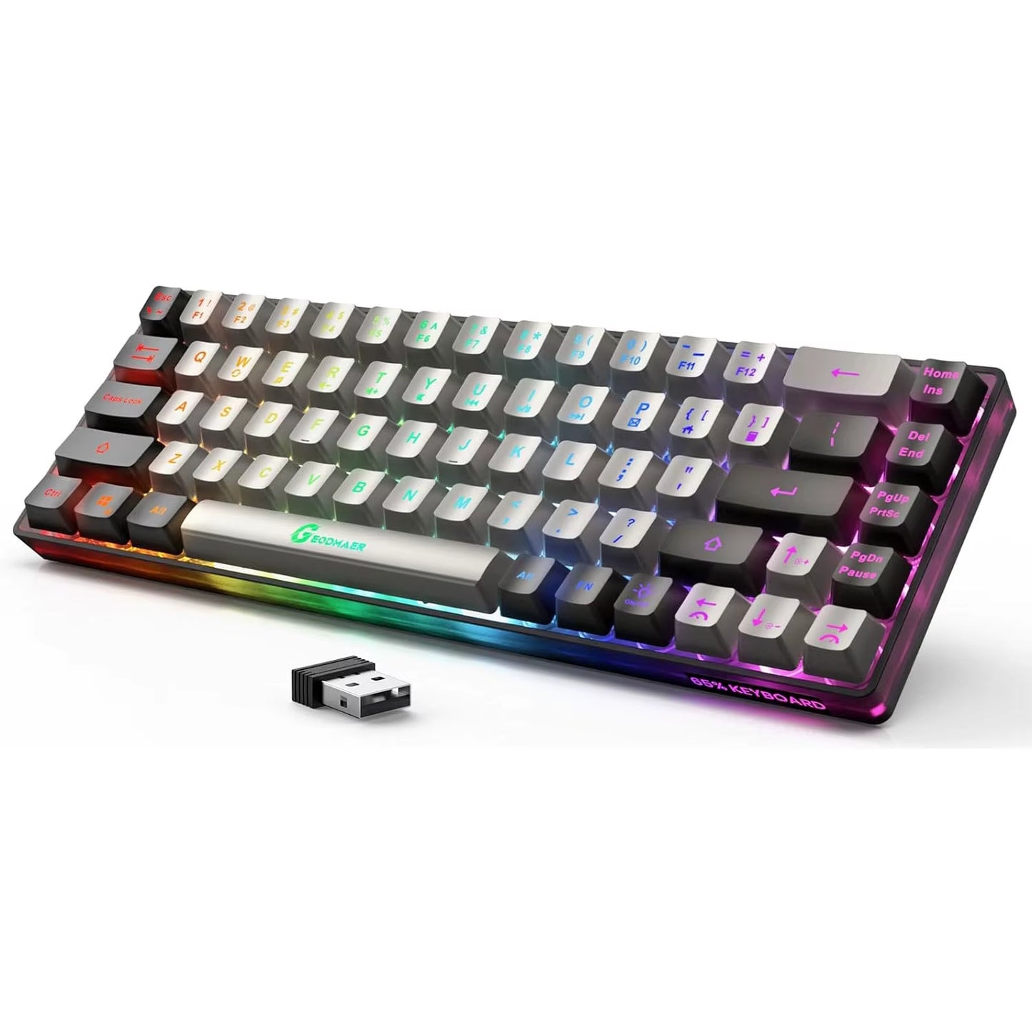 GEODMAER Rechargeable 2.4G Wireless Gaming Keyboard with Backlit 68 Keys - English/Spanish Layout for PC