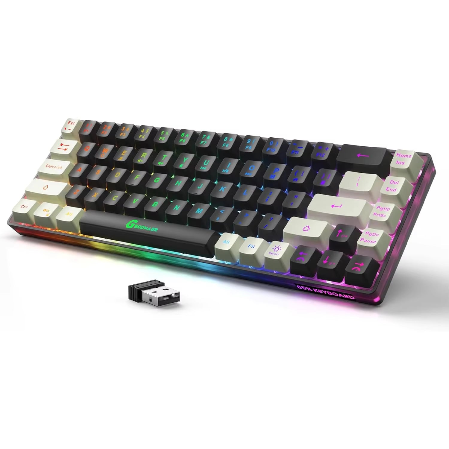 GEODMAER Rechargeable 2.4G Wireless Gaming Keyboard with Backlit 68 Keys - English/Spanish Layout for PC