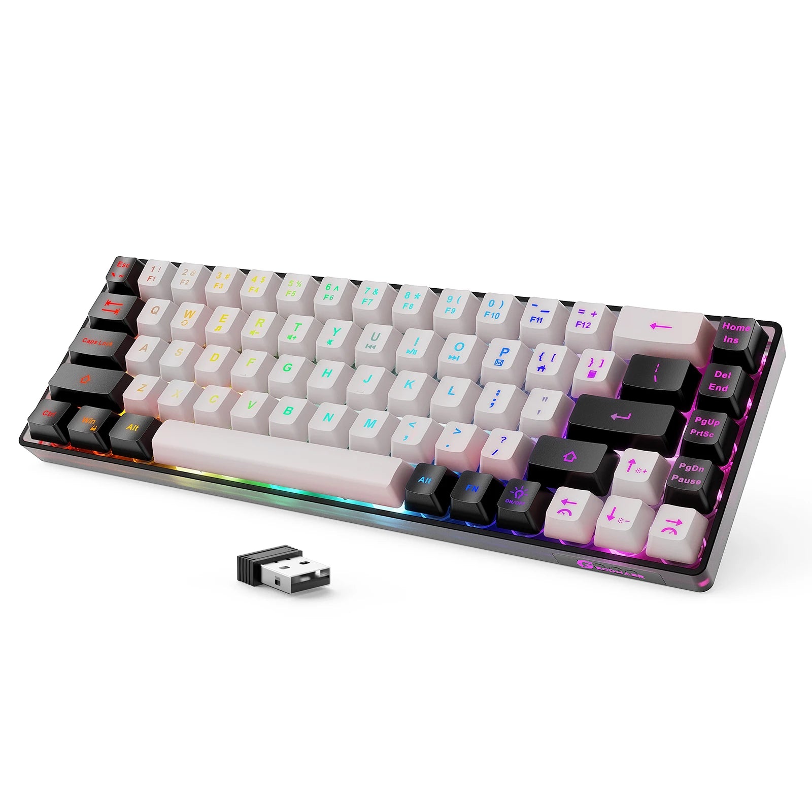 GEODMAER Rechargeable 2.4G Wireless Gaming Keyboard with Backlit 68 Keys - English/Spanish Layout for PC