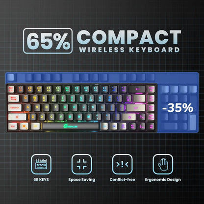 GEODMAER Rechargeable 2.4G Wireless Gaming Keyboard with Backlit 68 Keys - English/Spanish Layout for PC