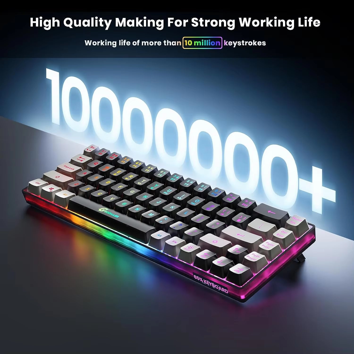 GEODMAER Rechargeable 2.4G Wireless Gaming Keyboard with Backlit 68 Keys - English/Spanish Layout for PC